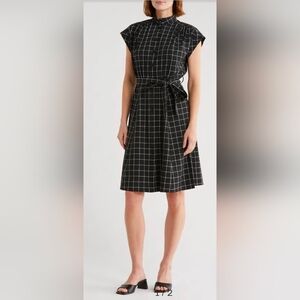 Calvin Klein Black Gingham Check Belted Shirtdress